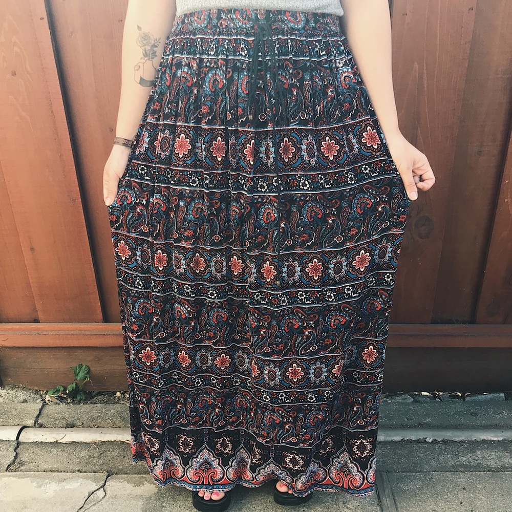 Floral red, white & blue maxi skirt .